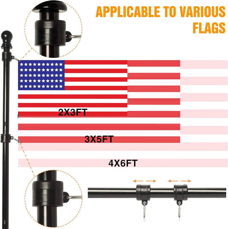 NELXINJO 6FT Flag Pole with Bracket, Professional Stainless Steel BLACK6 - Black Like New