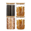 SIXAQUAE Glass Food Storage Containers Jar Seal Bamboo Lids 4 Pack 1000ml - Like New