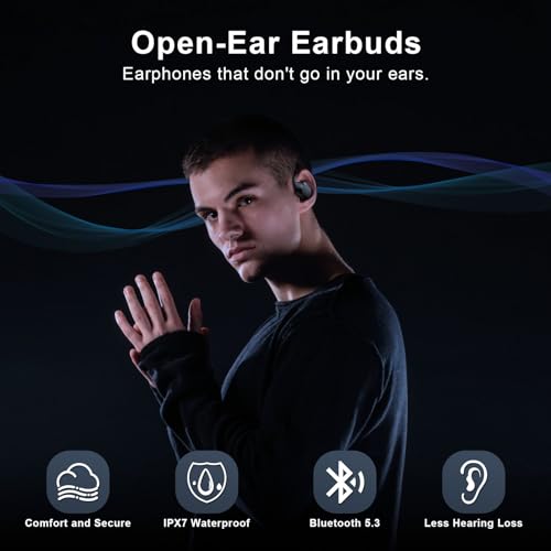 TTQ OPEN EAR HEADPHONES OPEN EAR EARBUDS IPX7 WATERPROOF CT26 - BLACK - Like New