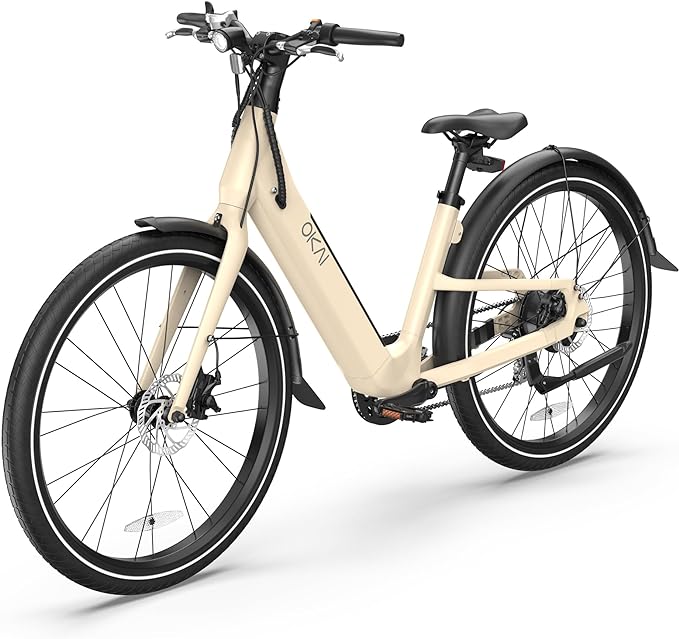 OKAI Stride Electric Bike 25mph 750W Motor 7-Speed 27.5" Tire EB40 - Desert Sand Like New