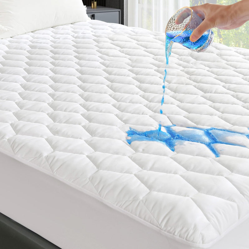 GRT TWIN MATTRESS PROTECTOR WATERPROOF, QUILTED FITTED MATTRESS PAD - WHITE - Like New