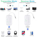 BEEITZIE BLUETOOTH TRANSMITTER RECEIVER 2-IN-1 V5.3 WIRELESS TRANSMITTER - WHITE - Like New
