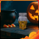 DURA LIVING SET OF 2 SKULL MASON JAR GLASSES WITH LIDS | 16OZ REUSABLE HALLOWEEN - Like New