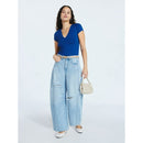 SCOOP HIGH-RISE ANKLE BARREL JEANS DISTRESSED DETAILS - SIZE: WOMEN 2 - SIMONA - Brand New