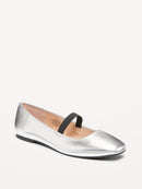 OLD NAVY MARY JANE SQUARE-TOE BALLET FLATS - SIZE: WOMEN 10 - SILVER - Like New