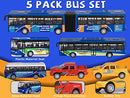 Crelloci BUS TOY 5PCS DIE CAST BLUE CITY BUSES MODEL PULL BACK CARS KIDS MULTI Like New