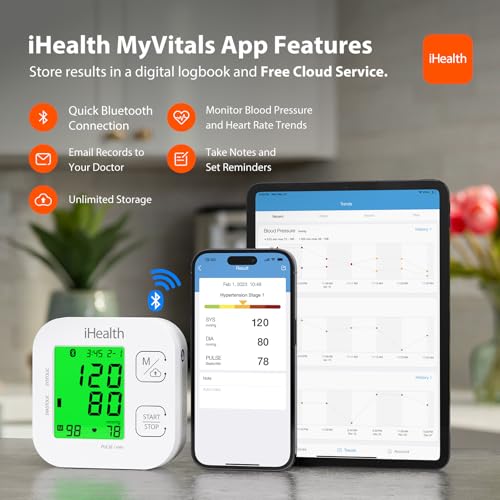 IHEALTH TRACK SMART UPPER ARM BLOOD PRESSURE MONITOR, WIDE RANGE, KN-550BT-WHITE - Like New