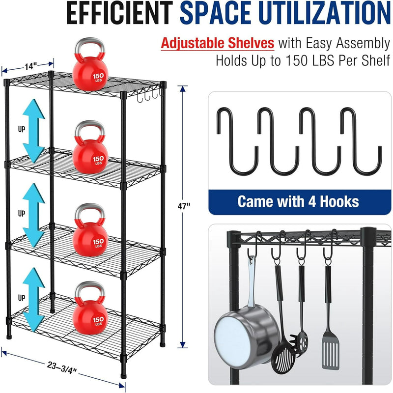 WORKPRO STORAGE SHELVES 4 TIER METAL SHELVING UNIT GARAGE WIRE RACK - BLACK - Like New