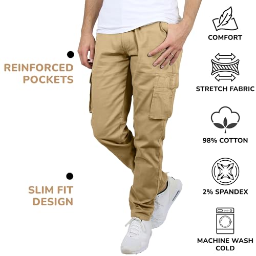 MCGP-3800KK BLU ROCK MEN'S FLEX-STRETCH COTTON CARGO PANTS KHAKI SIZE 44 - Brand New