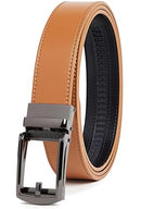 CARLO FELLINI LEATHER RATCHET BELT MEN – ADJUSTABLE - TAN BELT BLACK BUCKLE - Like New