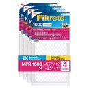 FILTRETE ULTRA ALLERGEN 2X BACTERIA & VIRUS FILTER (1600 MPR), 14X25X1 (4 PACK) - Brand New
