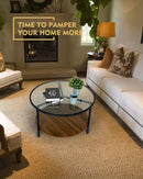 MONCOT ROUND 2-TIER COCKTAIL TABLE, WALNUT WOODEN BASE AND GOLD METAL FRAME - Like New