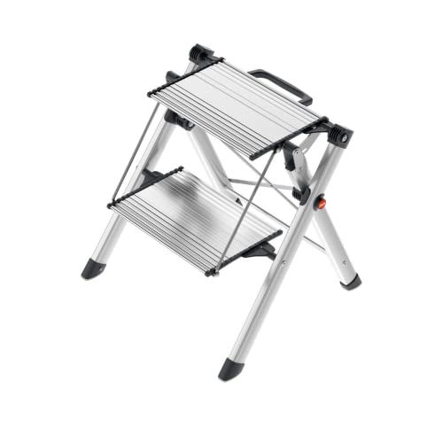 HAILO MINI STEEL STEP STOOL TWO LARGE ANTI-SLIP STEPS - SILVER - Like New