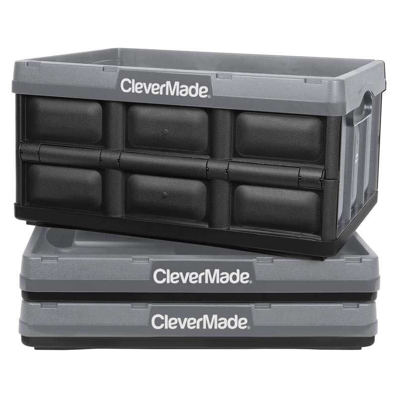 CLEVERMADE COLLAPSIBLE STORAGE BINS STACKABLE 8535467-AAU3PK - STONE - Like New