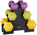AMAZON BASICS NEOPRENE DUMBBELL HAND WEIGHTS RACK 3 PAIRS 3 5 AND 8 POUND - Like New
