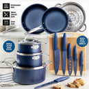 GRANITESTONE NONSTICK POTS AND PANS 17 PIECE KITCHEN COOKWARE SET 8306, BLUE - Like New