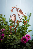 Chickadees & Berries Garden Stake Garden Art Flower Pot Decor Hand Painted - Brand New