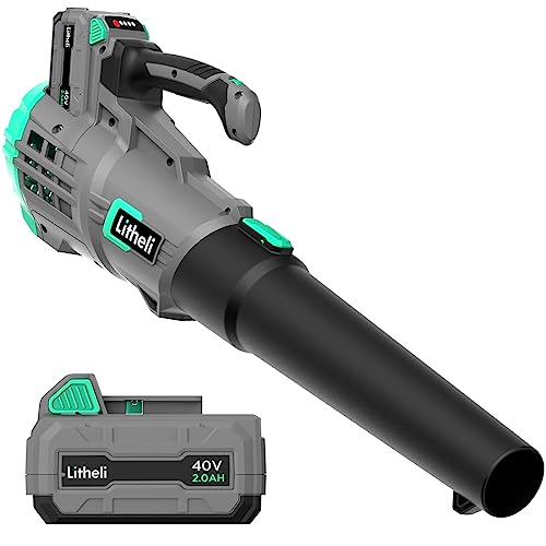Litheli Cordless Leaf Blower 40V 2.0Ah Battery D07101550 - Gray/Green - Like New
