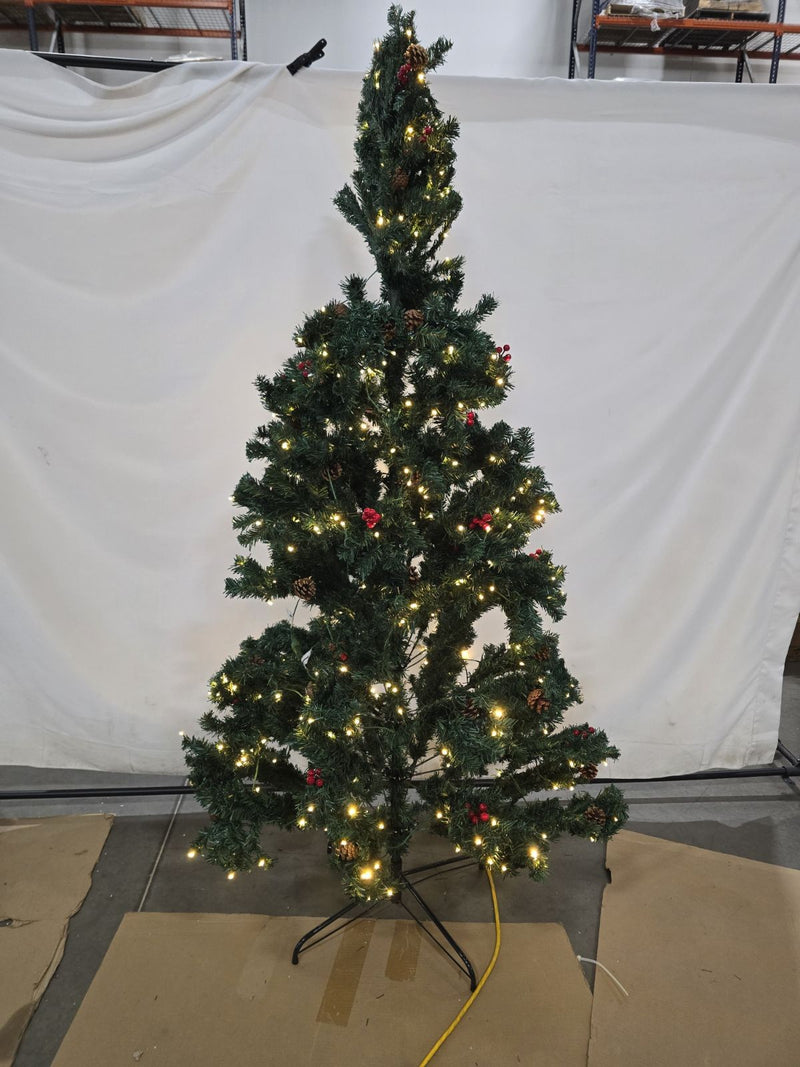 GENERIC CHRISTMAS TREE WITH PINE CONES AND BERRIES 2.1M (6.89FT) - GREEN - Like New