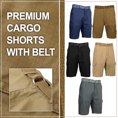 GALAXY BY HARVIC COTTON STRETCH RIPSTOP CARGO SHORTS WITH BELT SIZE 34 BLACK - Brand New