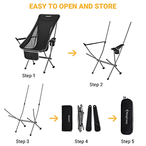 KINGCAMP LIGHTWEIGHT PADDED HIGHBACK FOLDING LOUNGE CHAIR, BLACK/GRAY - BLACK - Like New