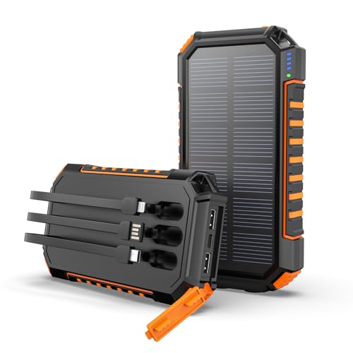HILUCKEY POWER BANK SOLAR CHARGER 27000MAH BUILT IN 3 CABLES T11X - BLACK/ORANGE - Like New