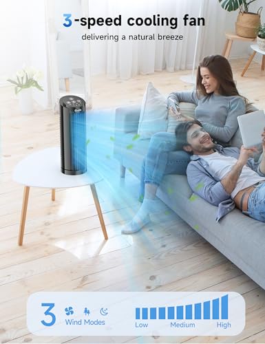 GRELIFE TOWER FAN MECHANICAL CONTROLS 3 SPEED TF-2202EB - BLACK - Like New