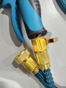 GENERIC FLEXIBLE GARDEN HOSE WITH NYLON COVERING, 10 HEAD SETTINGS  BLUE/BLACK - Like New
