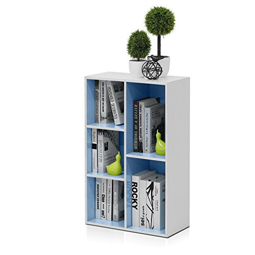 FURINNO LUDER 5-CUBE BOOKSHELF, REVERSIBLE BOOKCASE, 9.4" x 19.5" x 31.5" - BLUE - Like New