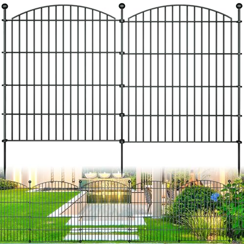 RICHMEN 10 PANELS GARDEN FENCE DOG FENCE OUTDOOR, 32IN H X 23.6FT - BLACK - Like New