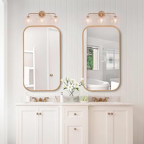 DURENT LIGHTING GOLD BATHROOM LIGHT FIXTURE, 3 LIGHT VANITY LIGHTS - GOLD - Like New