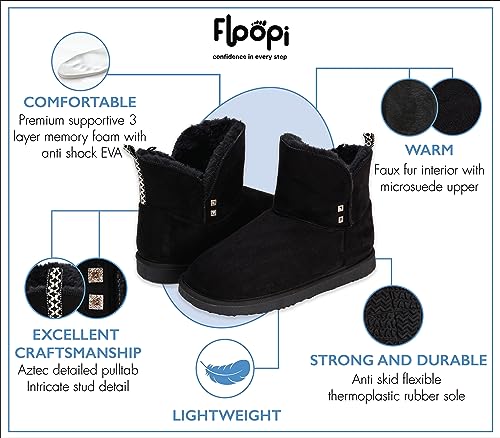 Floopi Warm Winter Boots for Women, Faux Fur Eco-Friendly Ankle Bootie - Size 9 - Brand New