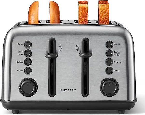 BUYDEEM DT640 4-Slice Toaster Extra Wide Slots Retro Stainless Steel Like New