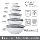 COOK WITH COLOR 12 Pc Glass Mixing Bowl Set with Lids YFGSAL12-GRY - Grey - Like New