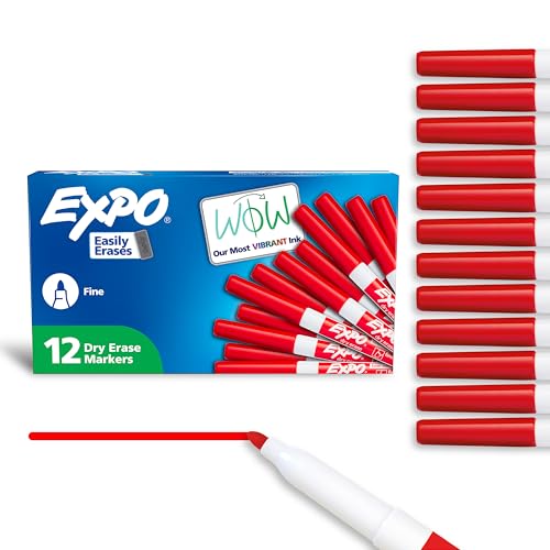 EXPO 86002 SANFORD EXPO LOW ODOR DRY ERASE MARKER FINE POINT RED BOX OF 12 - Brand New