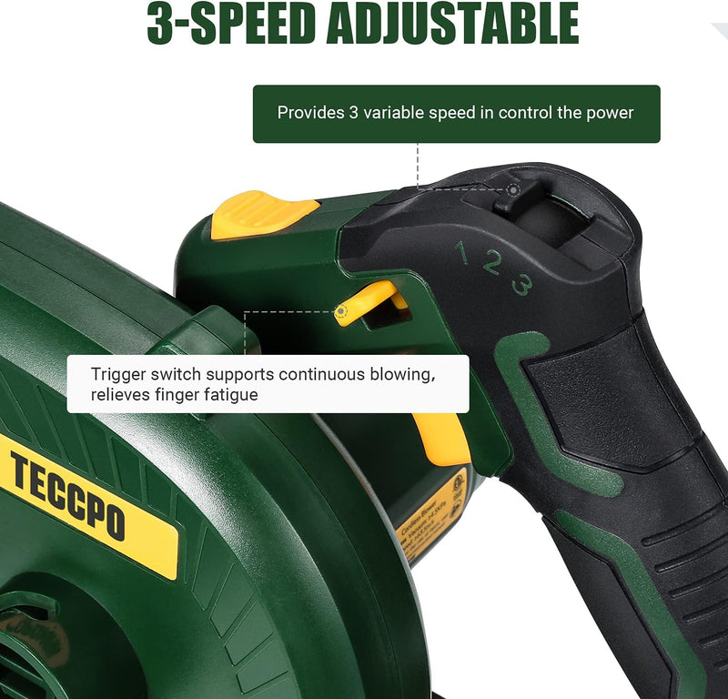 TECCPO Cordless Blower/Sweeper, 20V 2.0Ah Battery, 145MPH, 18000RPM - GREEN Like New