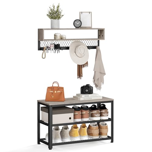 VASAGLE Coat Rack Shoe Bench Set, Hall Tree with Bench, Entryway Furniture - Like New