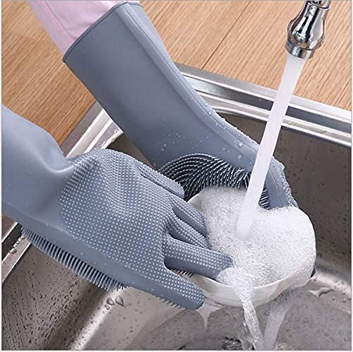 Yinceber Silicone Dishwashing Gloves, V Gloves, Gray L - Brand New