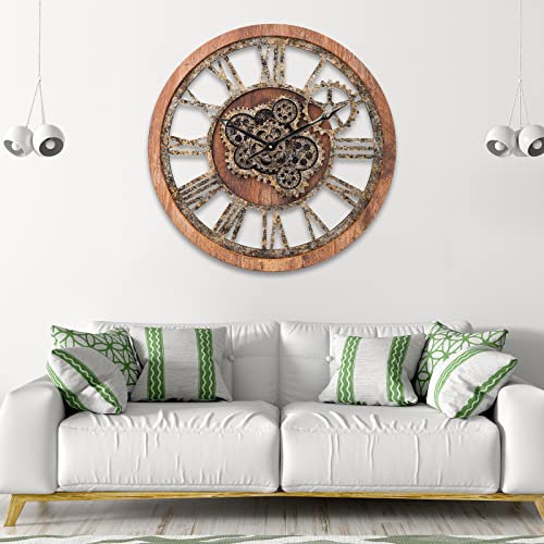 HOIBAI LARGE WALL CLOCK 24 INCH CLOCKS FOR LIVING ROOM DECOR - STEAMPUNK BROWN - Like New