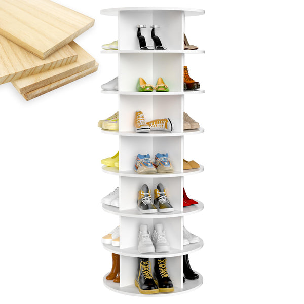 ROSEDATE WOODEN ROTATING SHOE RACK TOWER 7-TIER SPINNING SHOE - Scratch & Dent