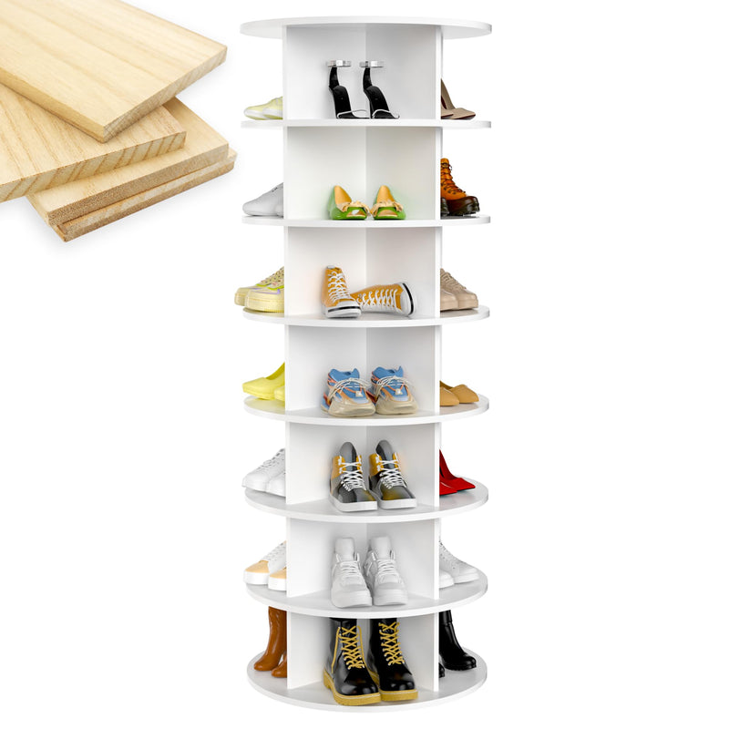 ROSEDATE WOODEN ROTATING SHOE RACK TOWER 7-TIER SPINNING SHOE - Scratch & Dent