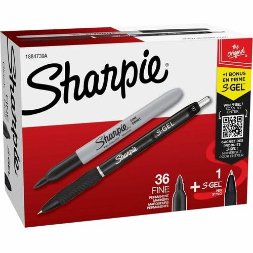 SHARPIE FINE TIP BLACK PERMANENT MARKER 36 COUNT BULK SET PLUS S-GEL - BLACK - Like New