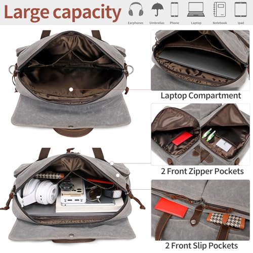 BOVIP LAPTOP BAG MEN 15.6" MESSENGER BAG WATER RESISTANT CANVAS - GRAY - Like New