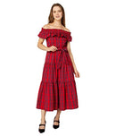 B0BK4FYCNN Draper James Off-The-Shoulder Tie Waist Dress Angie Plaid Red 2XL - Brand New