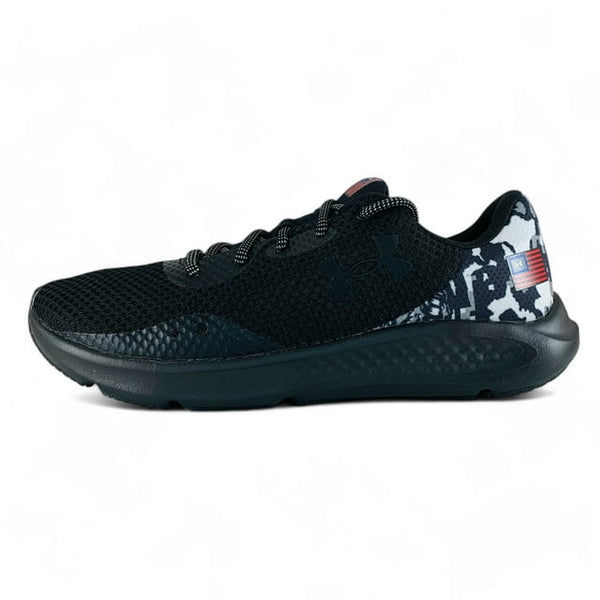 UNDER ARMOUR CHARGED PURSUIT 3 FREEDOM USA RUNNING SHOES  SIZE: MEN 11.5 - BLACK - Like New