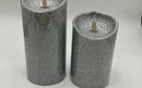 LUMINARA FLAMELESS CANDLE BATTERY SET 2 5"/7" GLITTER CANDLES - GLITTER SILVER - Like New