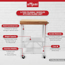 Origami Foldable Kitchen Island Cart Rolling Storage Table Wheels - White - Brand New
