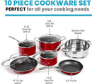 Granite Stone 10-Piece Non-stick Pots and Pans Cookware Set 7208 - RED - Like New