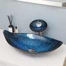 Oval Glass Vessel Sink Basin Combo Waterfall Faucet Pop Drain B0C77N29WB - Blue - Brand New