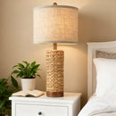 ROSECLIFF HEIGHTS RATTAN TABLE LAMP 2 USB PORTS HANDMADE SEAGRASS - TAN/BROWN - Like New